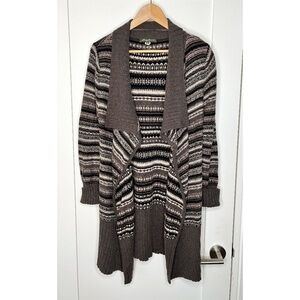 Eddie Bauer Duster Cardigan Wool Blend Striped Brown